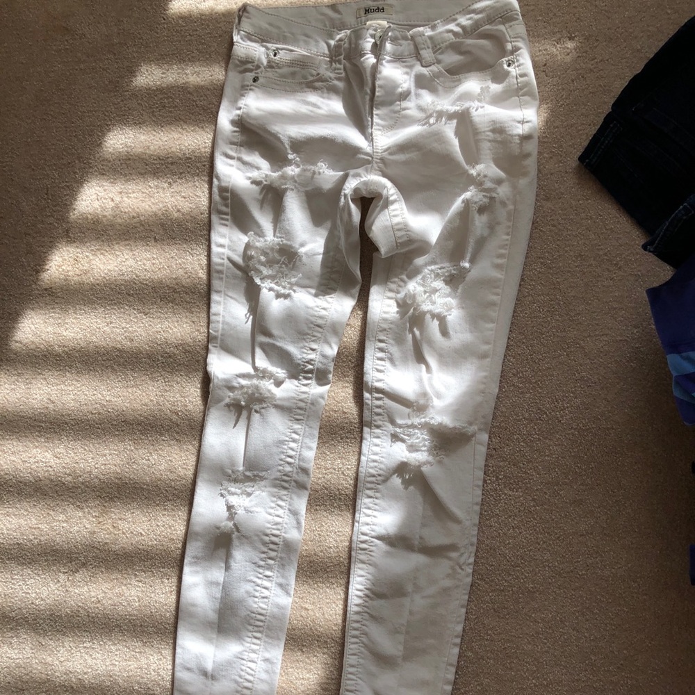 Distressed White Jeans